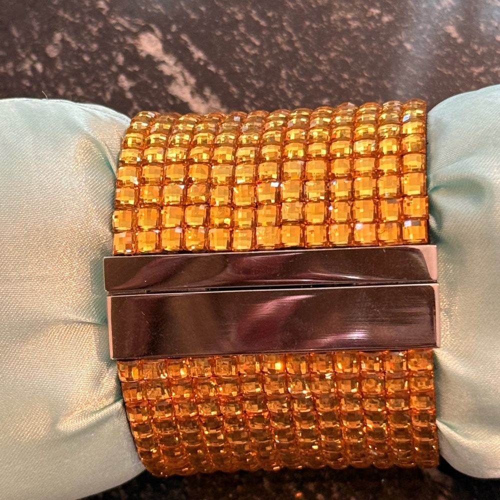Gold Crystal Cuff Bracelet with Silver Clasp